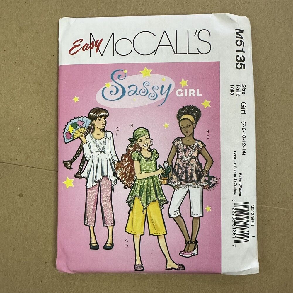 McCall's 5135 Child's Tunic Top And Capris Shorts Sewing Pattern Size 7-14 Uncut